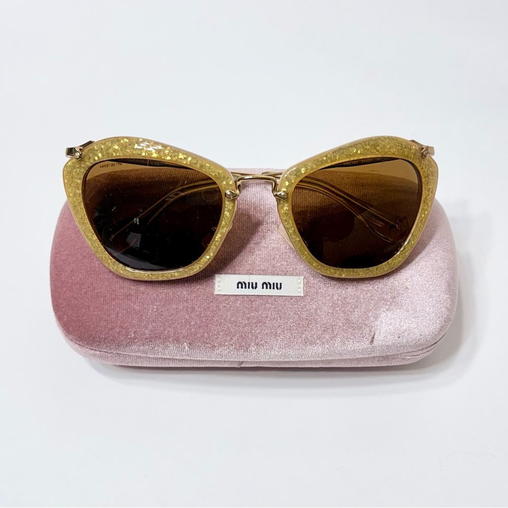 Miu Miu Glitter Gold Cat-Eye Sunglasses with Brown Lenses